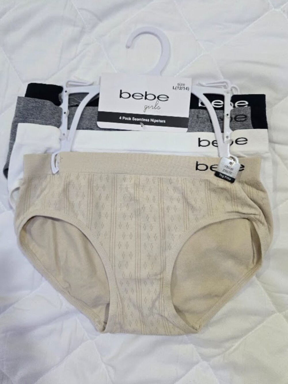 NWT bebe Girls 4 Pack Seamless Hipsters Underwear L 12/14